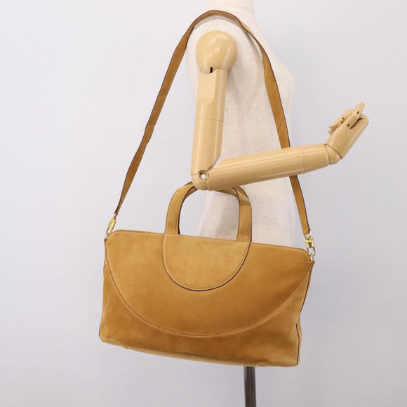 BVLGARI Decollete Hand Bag Suede 2way Brown Gold Auth hk4023