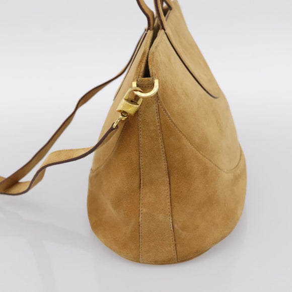 BVLGARI Decollete Hand Bag Suede 2way Brown Gold Auth hk4023