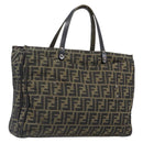 FENDI Zucca Canvas Hand Bag Black Brown Auth hk4024-1