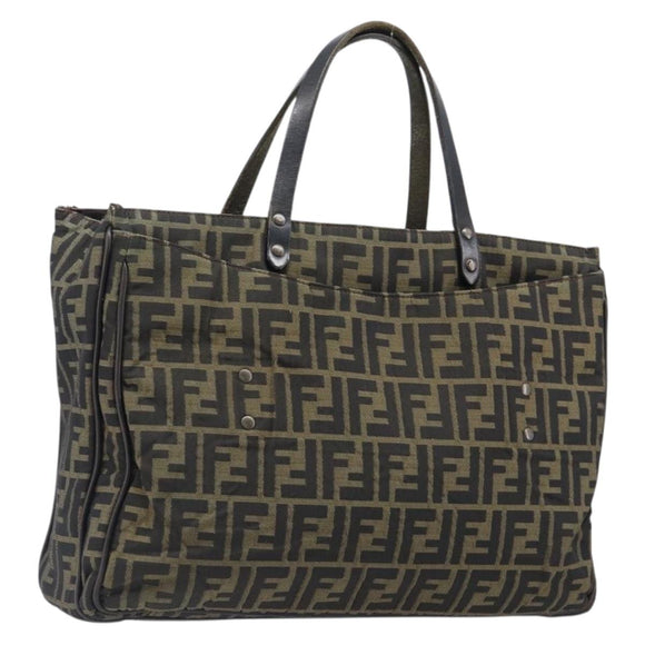 FENDI Zucca Canvas Hand Bag Black Brown Auth hk4024