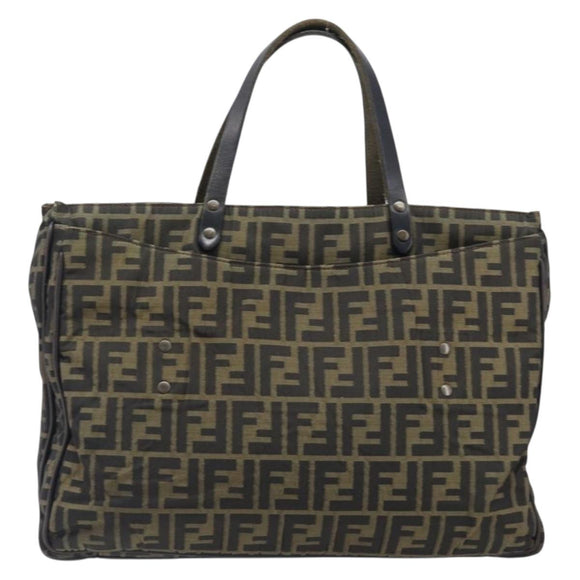 FENDI Zucca Canvas Hand Bag Black Brown Auth hk4024