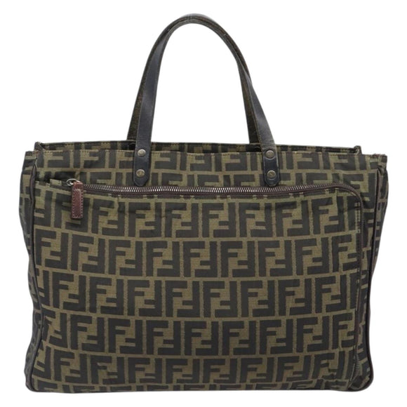 FENDI Zucca Canvas Hand Bag Black Brown Auth hk4024