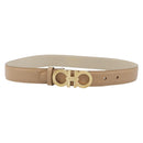 Salvatore Ferragamo Gancini Belt Leather 29.5"" Beige Gold Auth hk4030-1