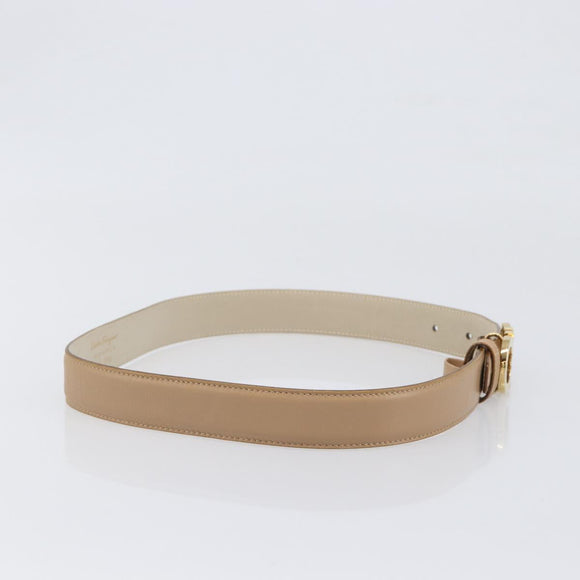 Salvatore Ferragamo Gancini Belt Leather 29.5"" Beige Gold Auth hk4030