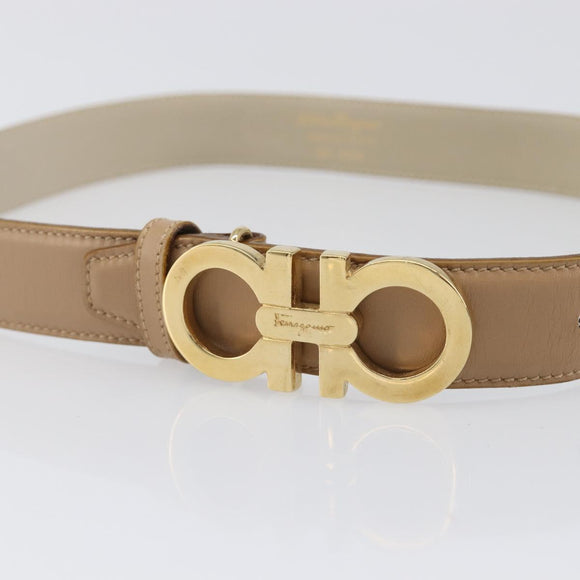 Salvatore Ferragamo Gancini Belt Leather 29.5"" Beige Gold Auth hk4030