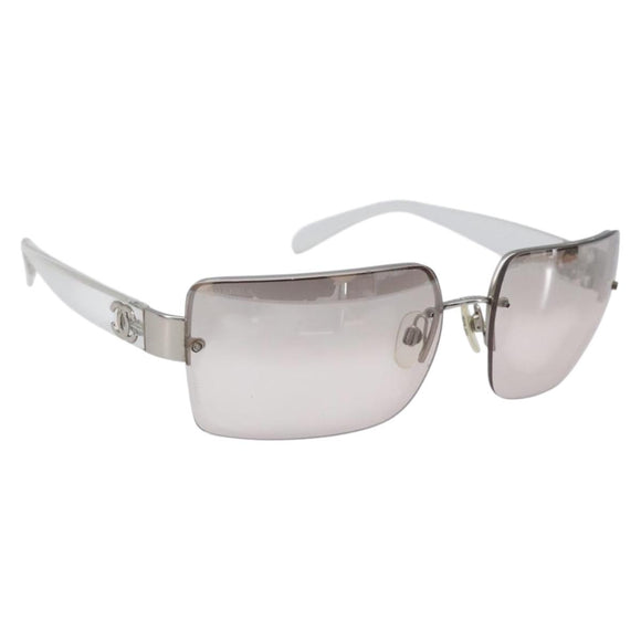 CHANEL Sunglasses Plastic Silver CC Auth hk4035