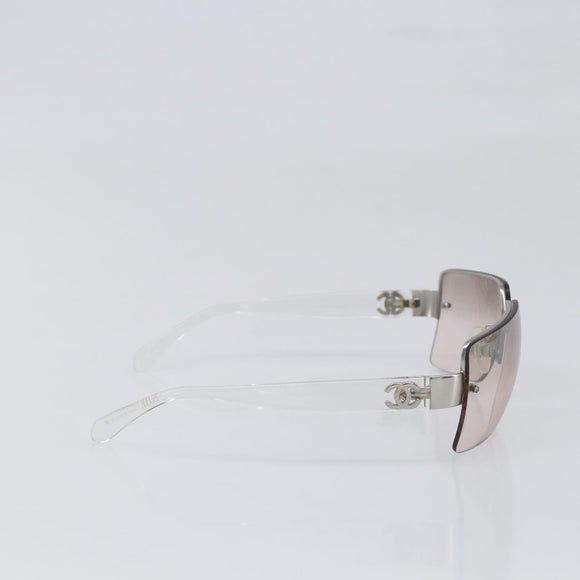 CHANEL Sunglasses Plastic Silver CC Auth hk4035