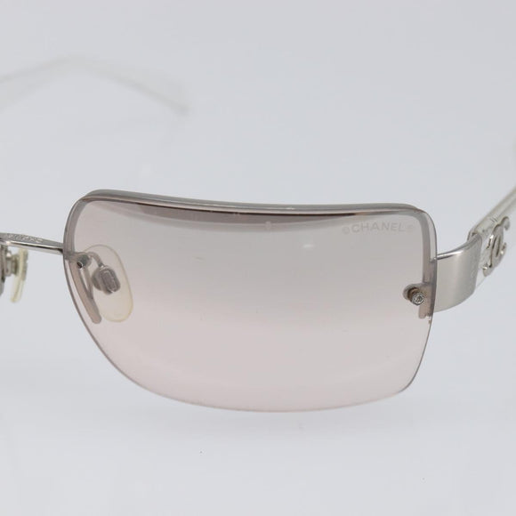CHANEL Sunglasses Plastic Silver CC Auth hk4035