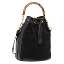 GUCCI Bamboo Shoulder Bag Suede 2way Black Gold 001 2865 1657 Auth hk4037-1
