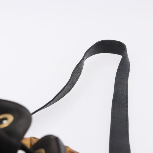 GUCCI Bamboo Shoulder Bag Suede 2way Black Gold 001 2865 1657 Auth hk4037