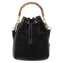 GUCCI Bamboo Shoulder Bag Suede 2way Black Gold 001 2865 1657 Auth hk4037-13