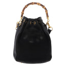 GUCCI Bamboo Shoulder Bag Suede 2way Black Gold 001 2865 1657 Auth hk4037-2