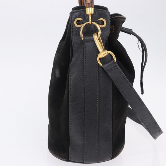 GUCCI Bamboo Shoulder Bag Suede 2way Black Gold 001 2865 1657 Auth hk4037