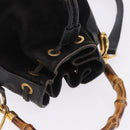 GUCCI Bamboo Shoulder Bag Suede 2way Black Gold 001 2865 1657 Auth hk4037-7