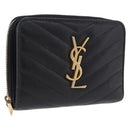 SAINT LAURENT Bifold Wallet Leather Black Gold Auth hk4039-1