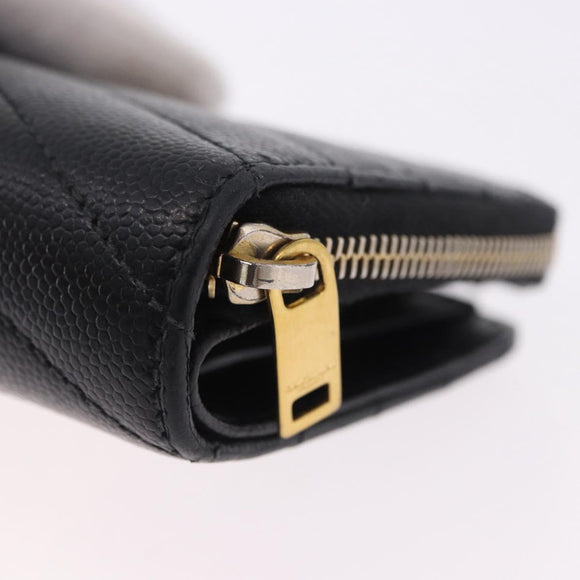 SAINT LAURENT Bifold Wallet Leather Black Gold Auth hk4039