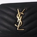 SAINT LAURENT Bifold Wallet Leather Black Gold Auth hk4039-17