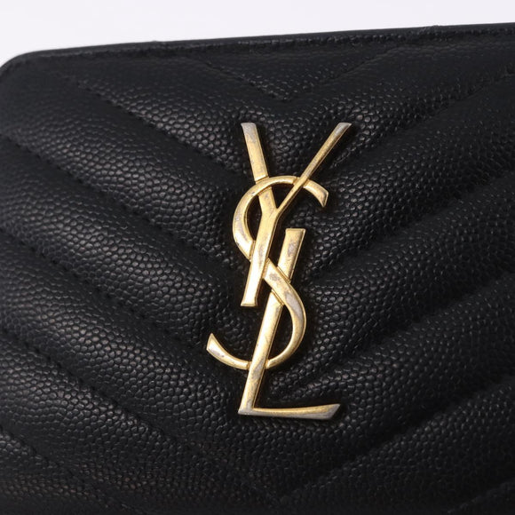 SAINT LAURENT Bifold Wallet Leather Black Gold Auth hk4039