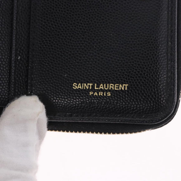 SAINT LAURENT Bifold Wallet Leather Black Gold Auth hk4039