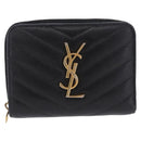 SAINT LAURENT Bifold Wallet Leather Black Gold Auth hk4039-13