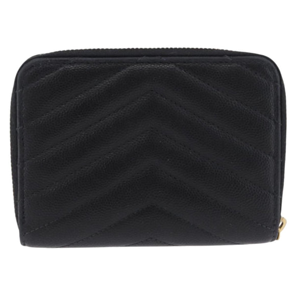 SAINT LAURENT Bifold Wallet Leather Black Gold Auth hk4039