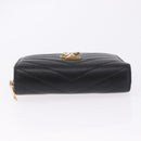 SAINT LAURENT Bifold Wallet Leather Black Gold Auth hk4039-6