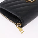 SAINT LAURENT Bifold Wallet Leather Black Gold Auth hk4039-7