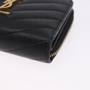 SAINT LAURENT Bifold Wallet Leather Black Gold Auth hk4039-14