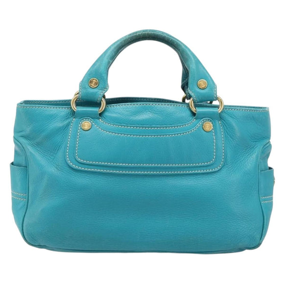 CELINE Boogie Bag Leather Light Blue Gold Auth hk4041