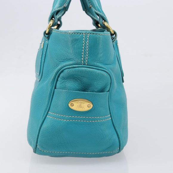 CELINE Boogie Bag Leather Light Blue Gold Auth hk4041