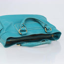 CELINE Boogie Bag Leather Light Blue Gold Auth hk4041-6