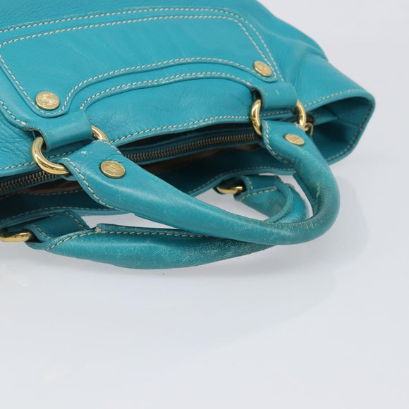 CELINE Boogie Bag Leather Light Blue Gold Auth hk4041