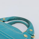 CELINE Boogie Bag Leather Light Blue Gold Auth hk4041-8
