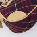 BURBERRY Nova Check Blue Label Shoulder Bag Canvas Bordeaux Silver Auth hk4042V-11