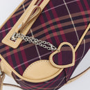BURBERRY Nova Check Blue Label Shoulder Bag Canvas Bordeaux Silver Auth hk4042V-15