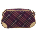 BURBERRY Nova Check Blue Label Shoulder Bag Canvas Bordeaux Silver Auth hk4042V-3