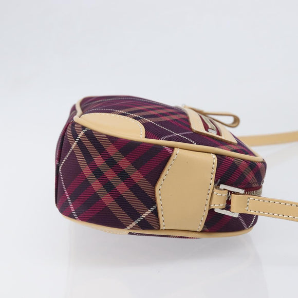 BURBERRY Nova Check Blue Label Shoulder Bag Canvas Bordeaux Silver Auth hk4042V
