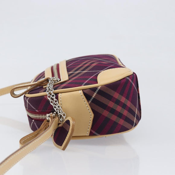 BURBERRY Nova Check Blue Label Shoulder Bag Canvas Bordeaux Silver Auth hk4042V