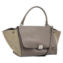 CELINE Trapeze Hand Bag Suede Leather 2way Beige Silver Auth hk4044-1