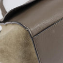 CELINE Trapeze Hand Bag Suede Leather 2way Beige Silver Auth hk4044-16