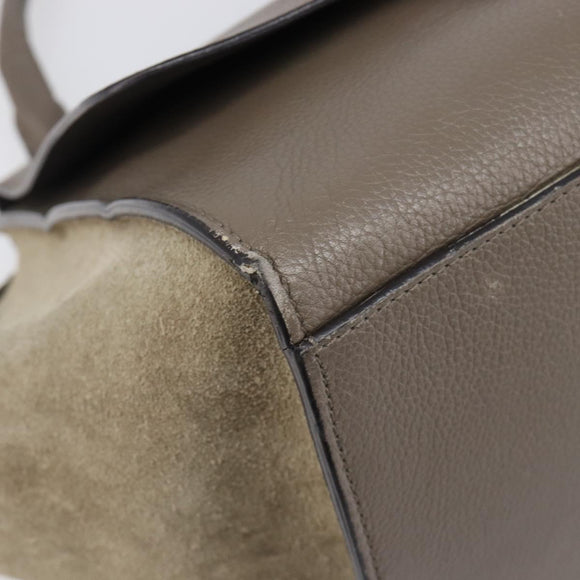 CELINE Trapeze Hand Bag Suede Leather 2way Beige Silver Auth hk4044
