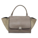 CELINE Trapeze Hand Bag Suede Leather 2way Beige Silver Auth hk4044-13
