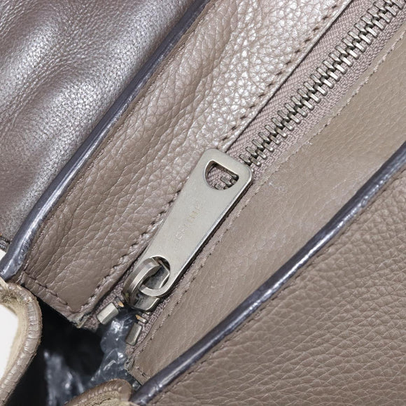 CELINE Trapeze Hand Bag Suede Leather 2way Beige Silver Auth hk4044