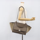 CELINE Trapeze Hand Bag Suede Leather 2way Beige Silver Auth hk4044-27