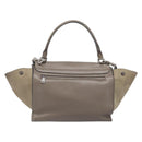 CELINE Trapeze Hand Bag Suede Leather 2way Beige Silver Auth hk4044-2