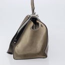CELINE Trapeze Hand Bag Suede Leather 2way Beige Silver Auth hk4044-3