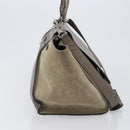 CELINE Trapeze Hand Bag Suede Leather 2way Beige Silver Auth hk4044-4