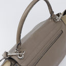 CELINE Trapeze Hand Bag Suede Leather 2way Beige Silver Auth hk4044-14