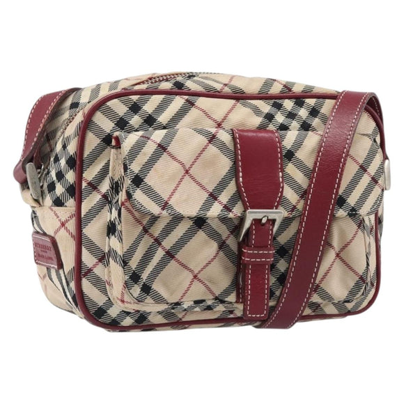 BURBERRY Nova Check Blue Label Shoulder Bag Canvas Beige Silver Auth hk4046