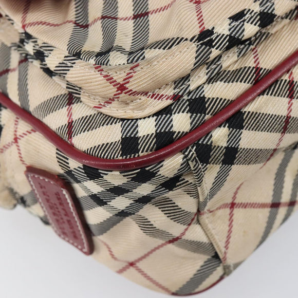 BURBERRY Nova Check Blue Label Shoulder Bag Canvas Beige Silver Auth hk4046